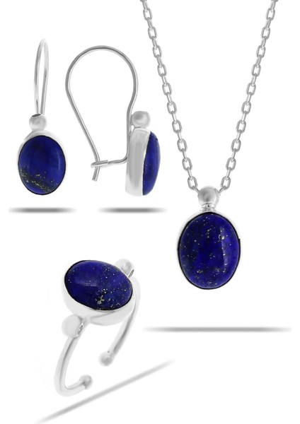 Lapis Lazuli Taşlı Rodyumlu Gümüş Set