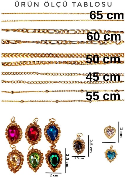 5 Li Set Kristal Kesim Damla Model Kolye Uçlu Altın Kaplama Çoklu Kolye
