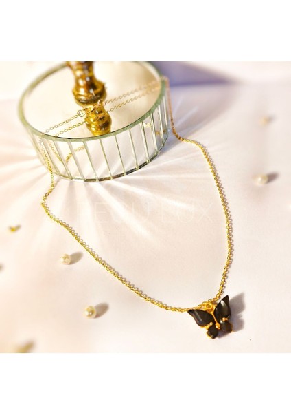 Altın Kaplama Sedefli Kelebek Taş Uçlu 40 cm Zincir Kolye fiyatları