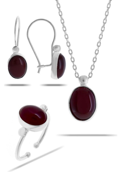 Akik Taşlı Rodyumlu Gümüş Set 2323