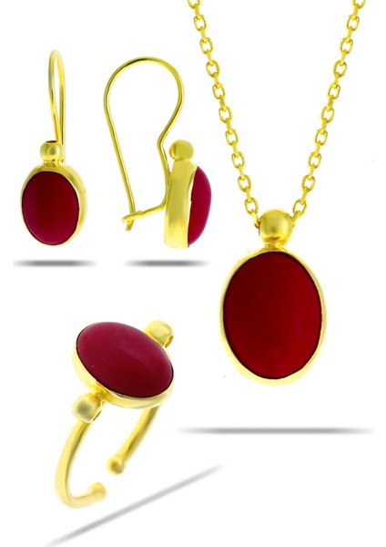 Marcan Taşlı Altın Yaldızlı Gümüş Set