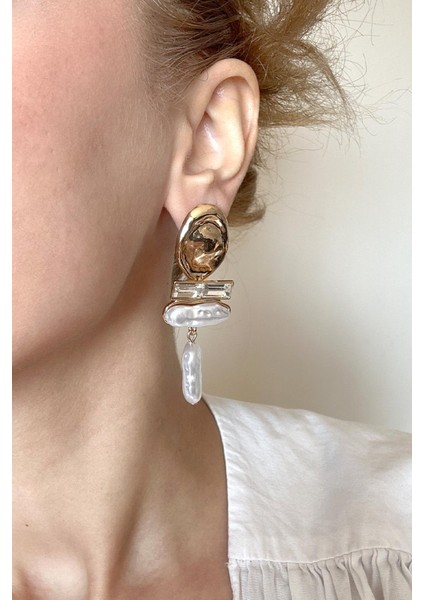 Barok Inci Taşlı Ezme Model Sallantılı Küpe