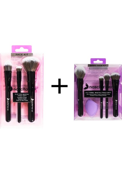 3'lü Siyah Makyaj Fırça Seti - 101 + 4'lü Süngerli Siyah Makyaj Fırça Seti -99