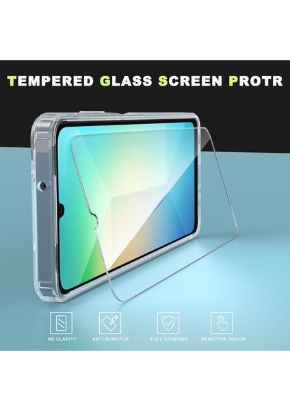 Samsung Galaxy A06 Kılıf Kamera Çıkıntılı Korumalı Yumuşak Şeffaf Silikon + 9h Ekran Koruyucu Cam Set 2in1 modelleri