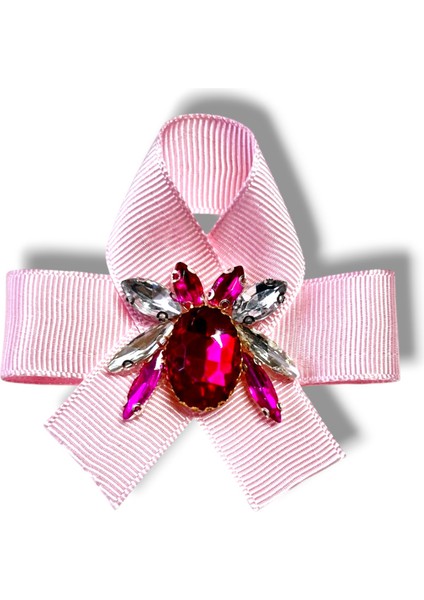 Pembe Grogren Kristal Kesim Taşlı Yaka Broş, Natural-Doğa Serisi Arı M Çiçek Kelebek..