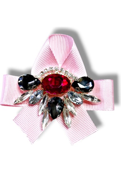 Pembe Grogren Kristal Kesim Taşlı Yaka Broş, Natural-Doğa Serisi Arı M Çiçek Kelebek..