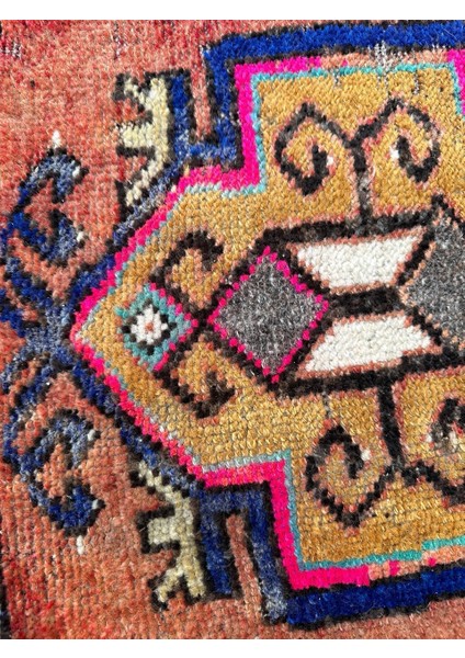 43X98 cm Vintage El Dokuma Halı, Mavi Pembe Renkli, Oriental Desenli Küçük Kilim, Dekoratif Zemin Halısı indirimleri