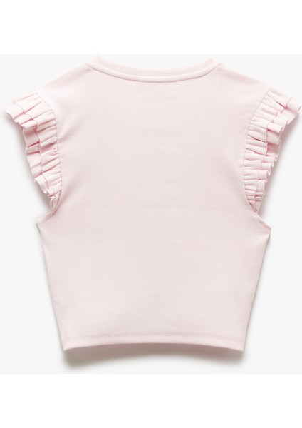 Pamuklu Bisiklet Yaka Slim Fit Fırfırlı Kolsuz Tişört fiyatları