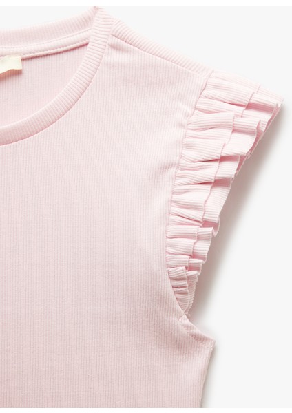 Pamuklu Bisiklet Yaka Slim Fit Fırfırlı Kolsuz Tişört modelleri