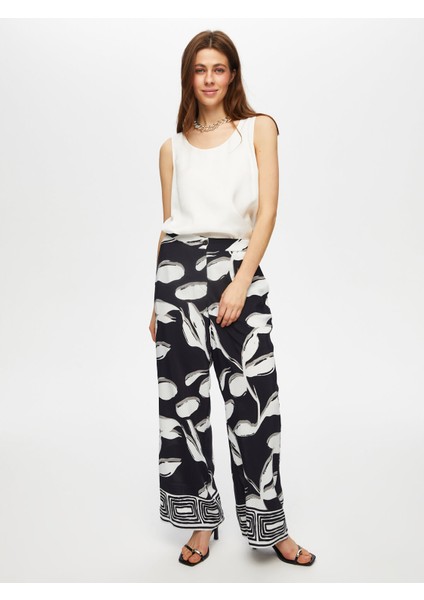 Paçası Sulu Monochrome Desen Wıde Leg Fıt Pantolon 007 fiyatları