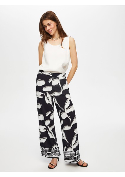 Paçası Sulu Monochrome Desen Wıde Leg Fıt Pantolon 007 modelleri