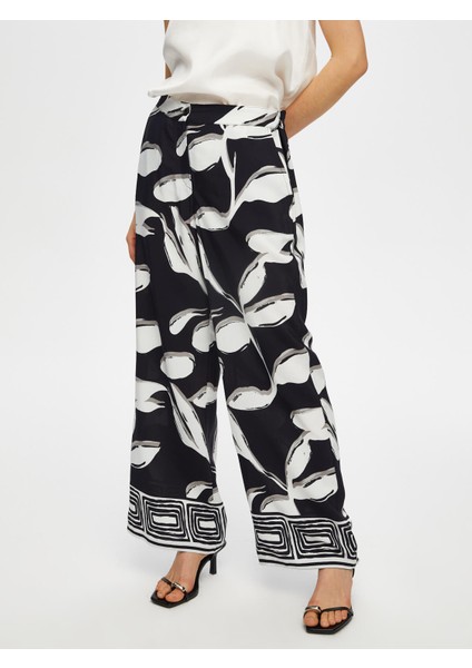 Paçası Sulu Monochrome Desen Wıde Leg Fıt Pantolon 007 indirimleri