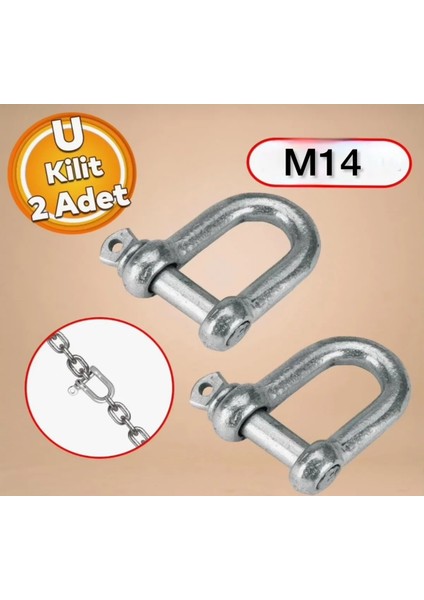 U Tipi Zincir Kilidi Karabina Kilitli Bağlantı Parçası 14 mm (2 Adet)