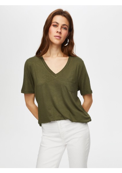 V Yaka Kısa Kollu T-Shirt 004
