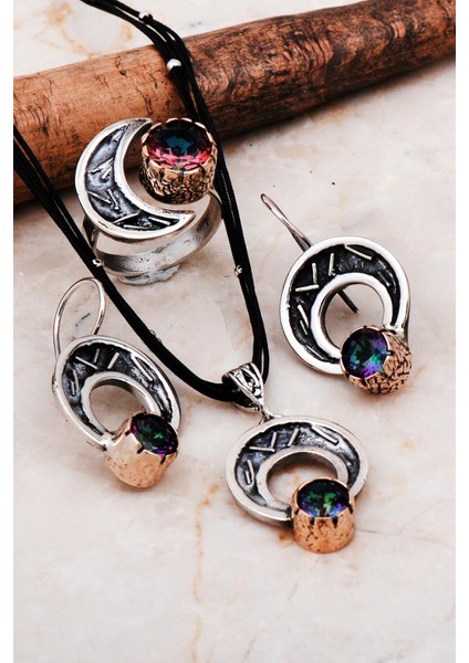 Mistik Topaz Taşlı Elişi Tasarım Gümüş Set