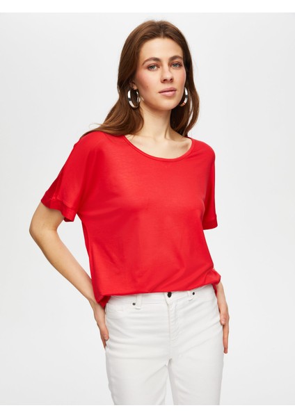Yuvarlak Yaka Düşük Kollu T-Shirt 003 modelleri