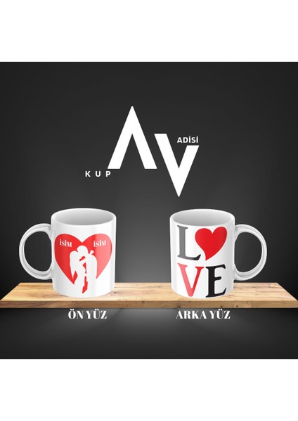 Kalp Love You Baskılı Kupa Bardak- Isim Yazdırmak Için Lütfen Ürün Soru Kısmından Ulaşınız