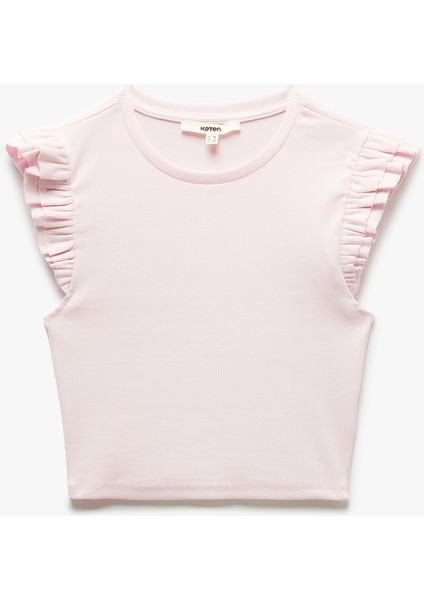 Pamuklu Bisiklet Yaka Slim Fit Fırfırlı Kolsuz Tişört