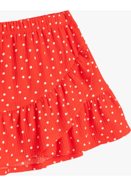 Fırfır Detaylı Beli Lastikli Puantiyeli Mini Etek