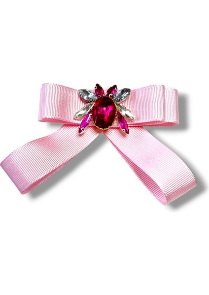 Pembe Grogren Kristal Kesim Taşlı Yaka Broş, Natural-Doğa Serisi Arı M Çiçek Kelebek..