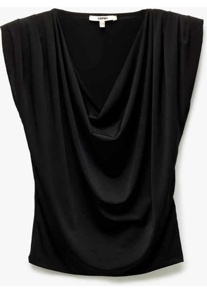 Drape Detaylı Vatkalı Degaje Yaka Kolsuz Bluz