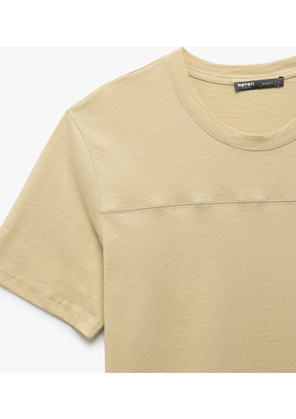 Kısa Kollu Dikiş Detaylı Pamuklu Bisiklet Yaka Slim Fit Tişört