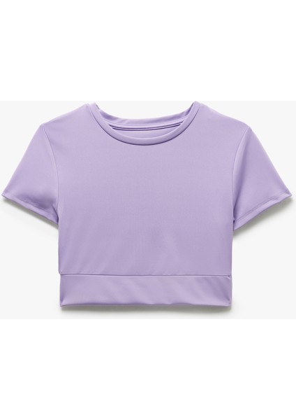 Slim Fit Bisiklet Yaka Kısa Kollu Crop Spor Tişört