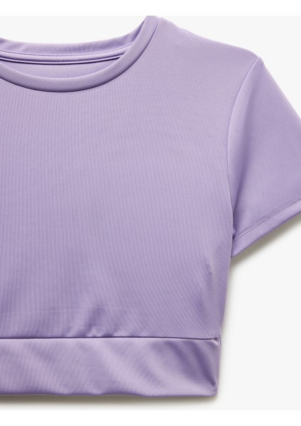 Slim Fit Bisiklet Yaka Kısa Kollu Crop Spor Tişört modelleri