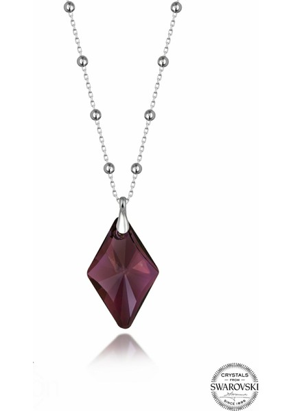 Swr Crystal 17 x 27 mm Ametist Karo Kadın Gümüş Kolye