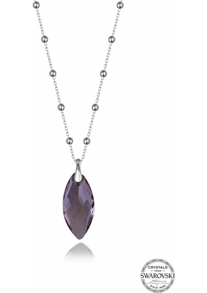 Swr Crystal 30 x 12 mm Ametist Mekik Kadın Gümüş Kolye