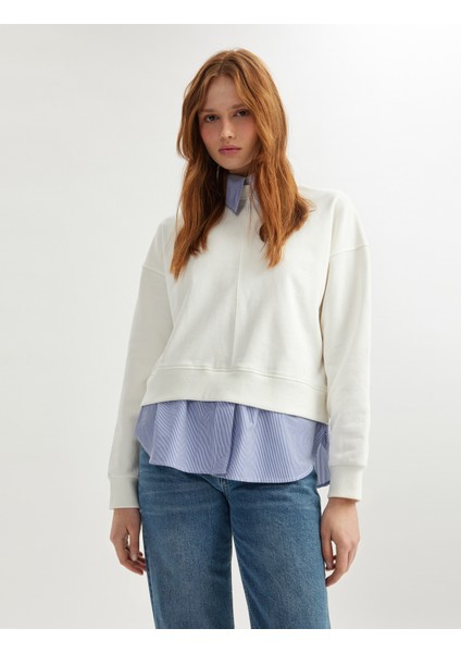İki Farklı Kumaş Kullanımlı Uzun Kollu Pamuklu Gömlek Yaka Sweatshirt fiyatları