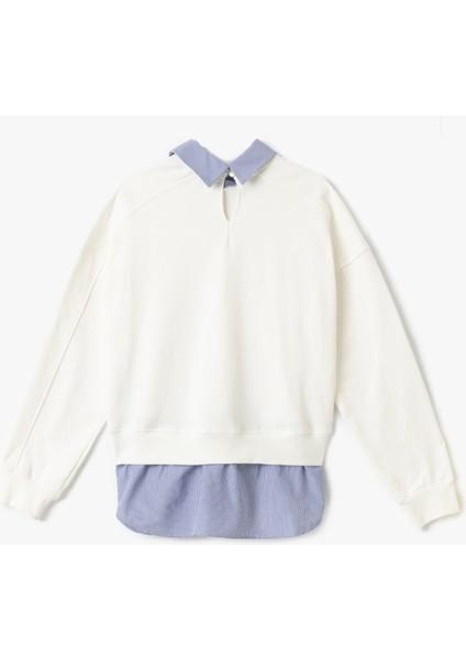 İki Farklı Kumaş Kullanımlı Uzun Kollu Pamuklu Gömlek Yaka Sweatshirt fırsatları