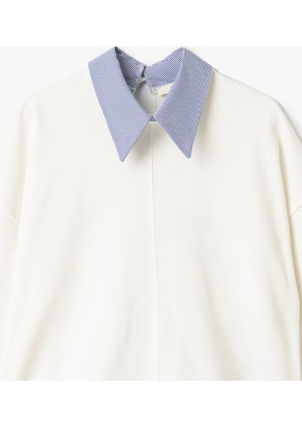 İki Farklı Kumaş Kullanımlı Uzun Kollu Pamuklu Gömlek Yaka Sweatshirt indirimleri