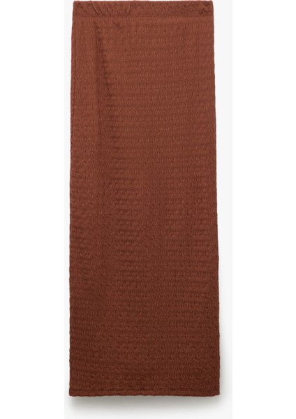 Yüksek Bel Slim Fit Yırtmaç Detaylı Astarlı Midi Kalem Etek