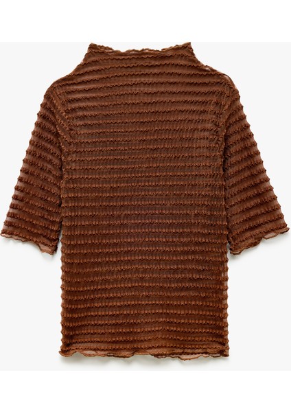 Yarı Transparan Kısa Kollu Bisiklet Yaka Dokulu Tül Tişört modelleri