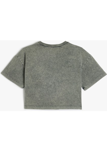 Baskılı Bisiklet Yaka Kısa Kollu Crop Tişört fiyatları