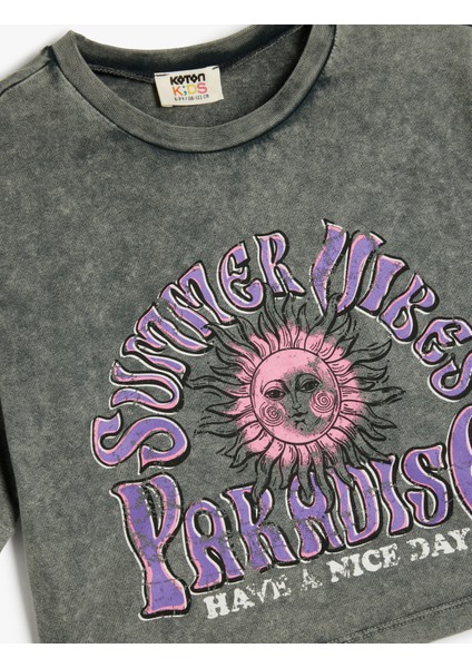 Baskılı Bisiklet Yaka Kısa Kollu Crop Tişört modelleri