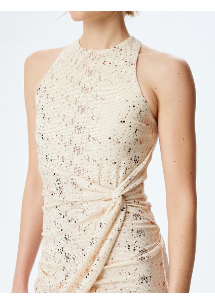 Simli Halter Yaka Kolsuz Bodycon Mini Elbise