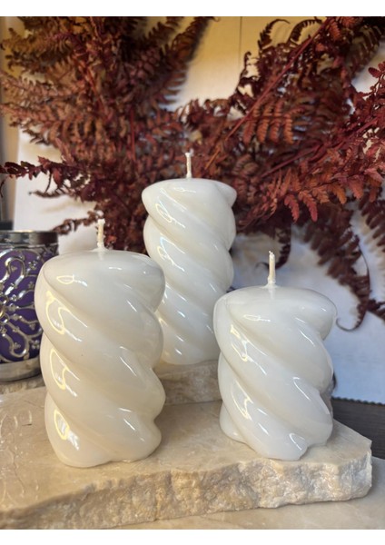 3 Adet Burgulu Mum Krem Boylar 6-8-10 cm Çap 6 cm modelleri