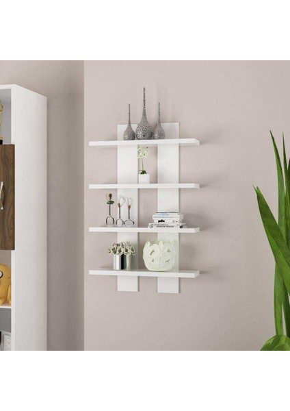 NERGİS 4 Lü Duvar Rafı, Moderen Ahşap, baharatlık, çerçeve, Kitaplık