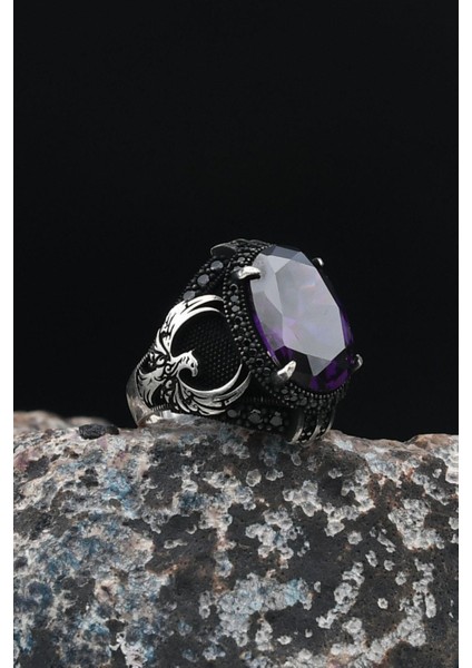 Anka Kuşu Figürlü 925 Ayar Gümüş Erkek Yüzük Ametist Taşlı 901491 fiyatları