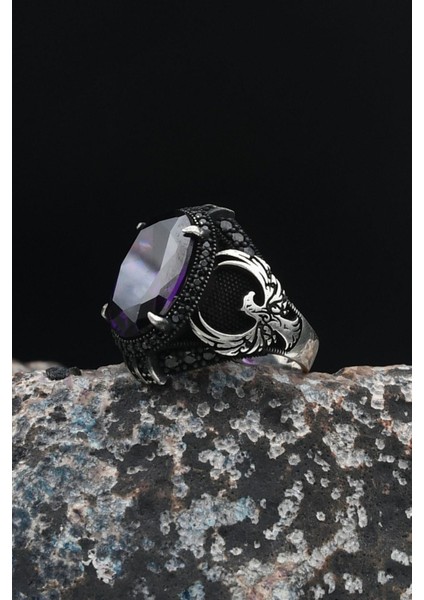 Anka Kuşu Figürlü 925 Ayar Gümüş Erkek Yüzük Ametist Taşlı 901491 modelleri