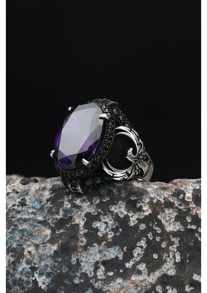 Anka Kuşu Figürlü 925 Ayar Gümüş Erkek Yüzük Ametist Taşlı 901491 fırsatları