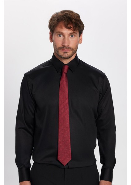 Regular Fit Siyah Non-Iron Pamuklu Doğa Dostu Ekoteks Belgeli Ütü Gerektirmez Gömlek