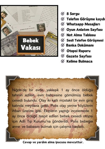 -Dedektiflik Oyunu-Cinayet Bulma Oyunu-Suçluyu Bulma-Dedektif Oyunu-Çözülemeyen Davalar-Gizem Bulmaca - Ayşe'nin vakası