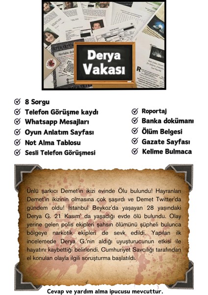 -Dedektiflik Oyunu-Cinayet Bulma Oyunu-Suçluyu Bulma-Dedektif Oyunu-Çözülemeyen Davalar-Gizem Bulmaca - Ayşe'nin vakası