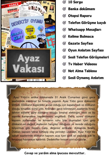 -Dedektiflik Oyunu-Cinayet Bulma Oyunu-Suçluyu Bulma-Dedektif Oyunu-Çözülemeyen Davalar-Gizem Bulmaca - Ayşe'nin vakası