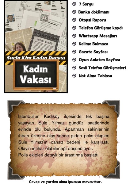 -Dedektiflik Oyunu-Cinayet Bulma Oyunu-Suçluyu Bulma-Dedektif Oyunu-Çözülemeyen Davalar-Gizem Bulmaca - Ayşe'nin vakası