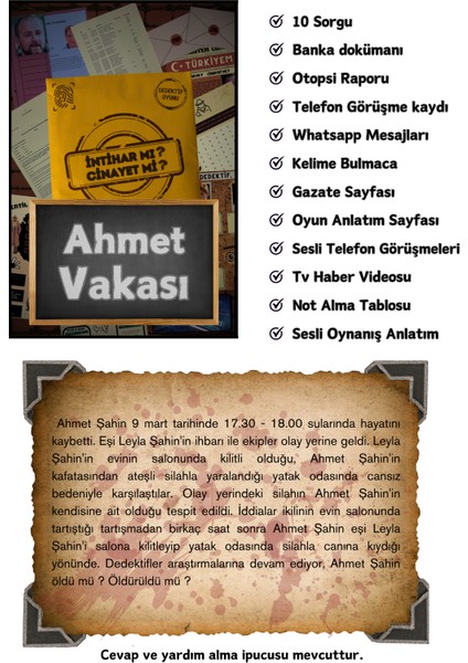 -Dedektiflik Oyunu-Cinayet Bulma Oyunu-Suçluyu Bulma-Dedektif Oyunu-Çözülemeyen Davalar-Gizem Bulmaca - Ayşe'nin vakası