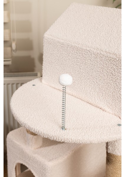 Luna Kedi Ağacı - 3 Katlı, Tırmalama Direği, Yatak ve Oyuncaklı, Bej-Kahverengi, Kolay Kurulum